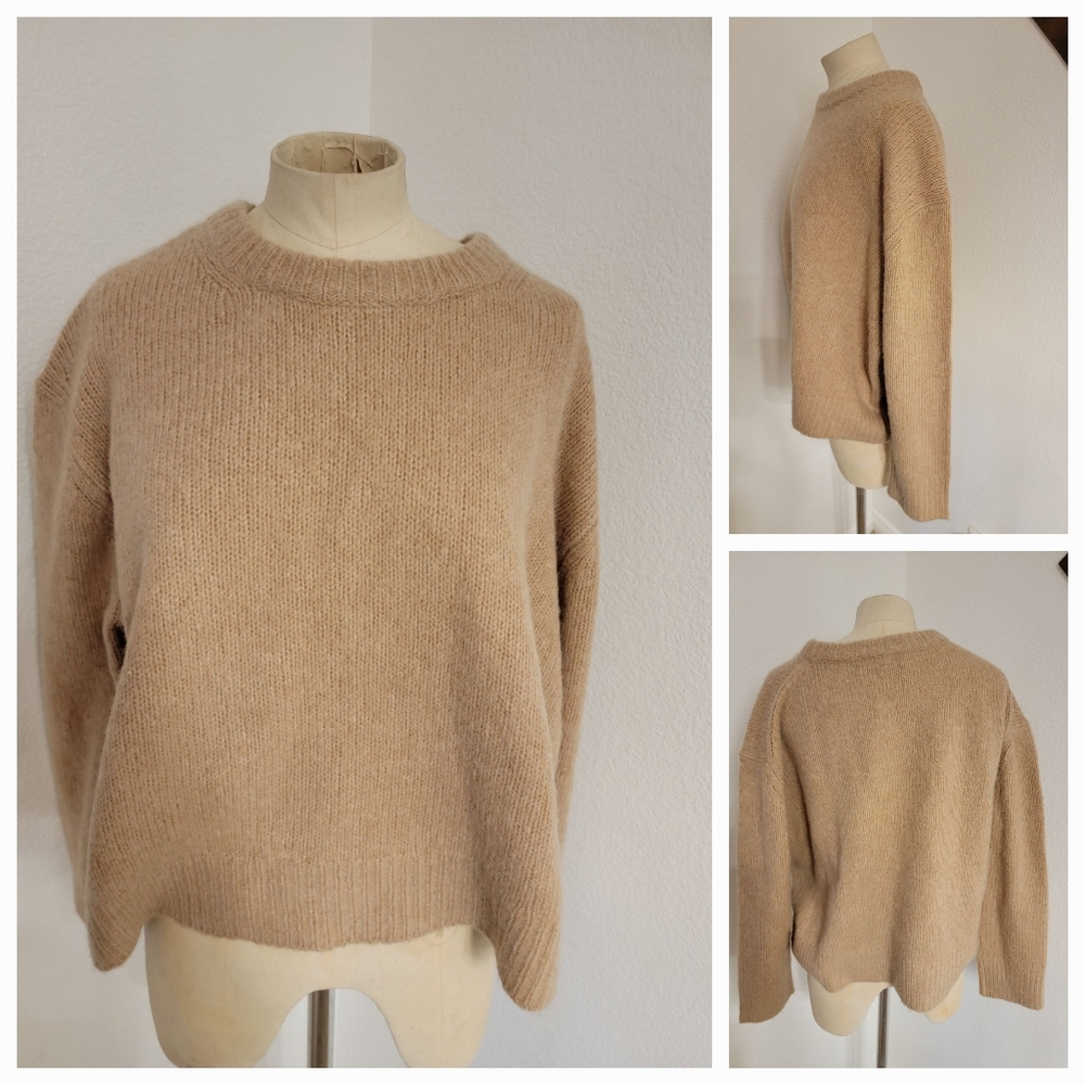 Jenni Kayne 2XL Merino Cashmere Sweater Tan Brown Crew Neck - Picture 2 of 9